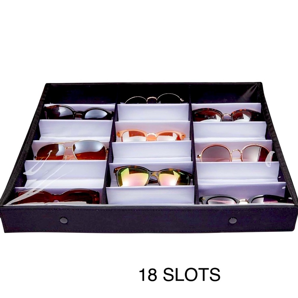 18 Slots Sunglasses/Eyeglasses Storage Case Organizer Display Case Holder w Lid
